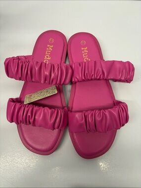 Mudd Women's Hot Pink Ruched Double-Strap Slide Sandals